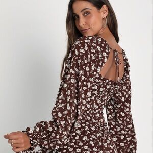 Lulu's Brown Floral Mini Dress